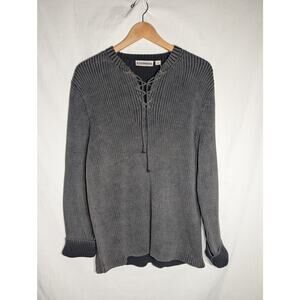 Express Mens Vtg Ribbed Knit Sweater Sz L Peasant Lace up Grunge Whimsigoth 90s
